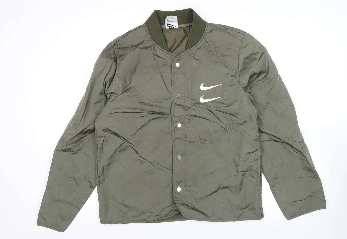 Nike Men's Green Medium Bomber Jacket Quilted Swoosh Casual Sportswear