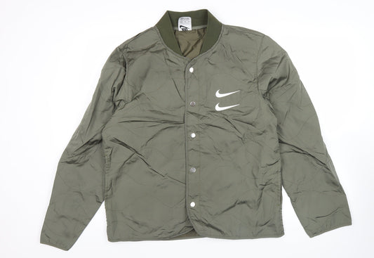 Nike Men's Green Medium Bomber Jacket Quilted Swoosh Casual Sportswear