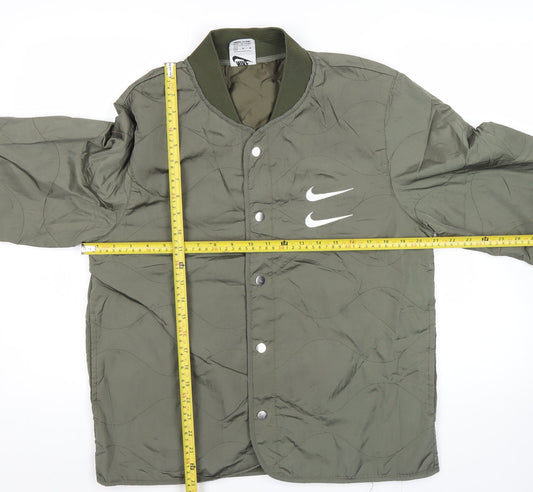Nike Men's Green Medium Bomber Jacket Quilted Swoosh Casual Sportswear