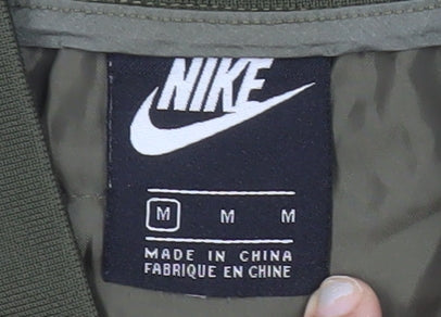 Nike Men's Green Medium Bomber Jacket Quilted Swoosh Casual Sportswear