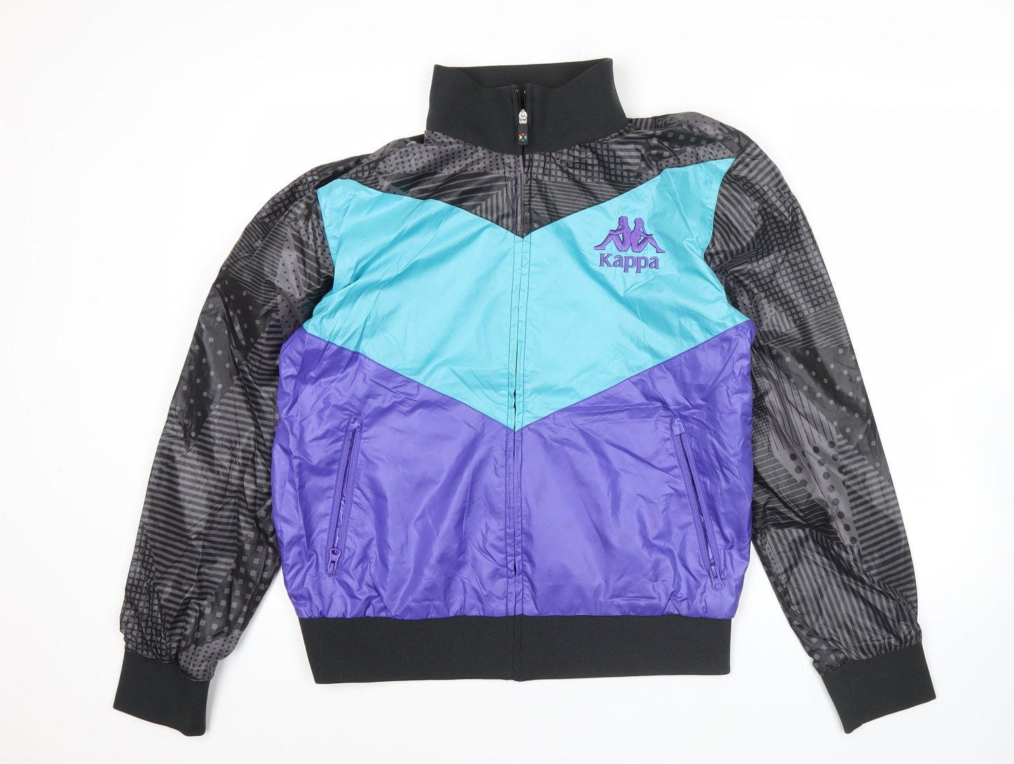 Kappa Men’s Black Blue Purple Track Jacket Size L Retro Colourblock