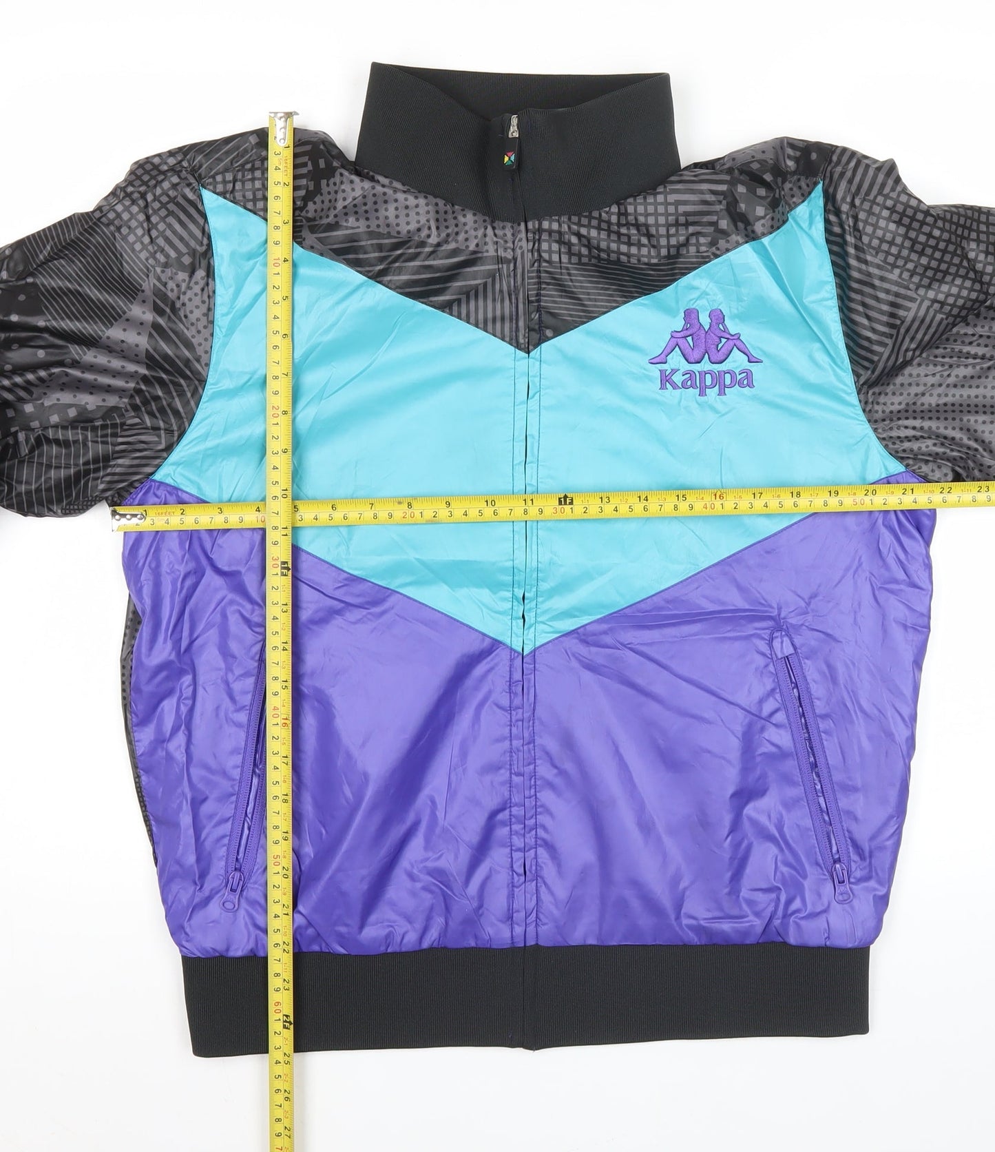 Kappa Men’s Black Blue Purple Track Jacket Size L Retro Colourblock
