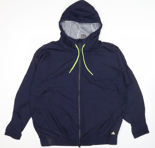 Adidas Men’s Blue XL Windbreaker Jacket Hooded Full Zip Sports Activewear