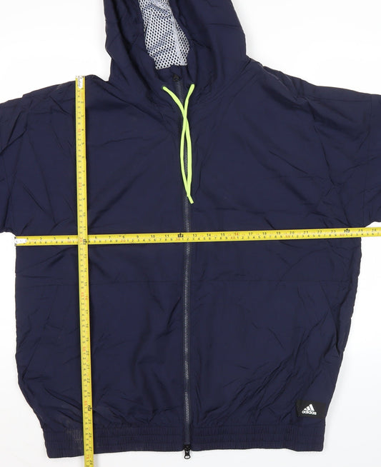 Adidas Men’s Blue XL Windbreaker Jacket Hooded Full Zip Sports Activewear