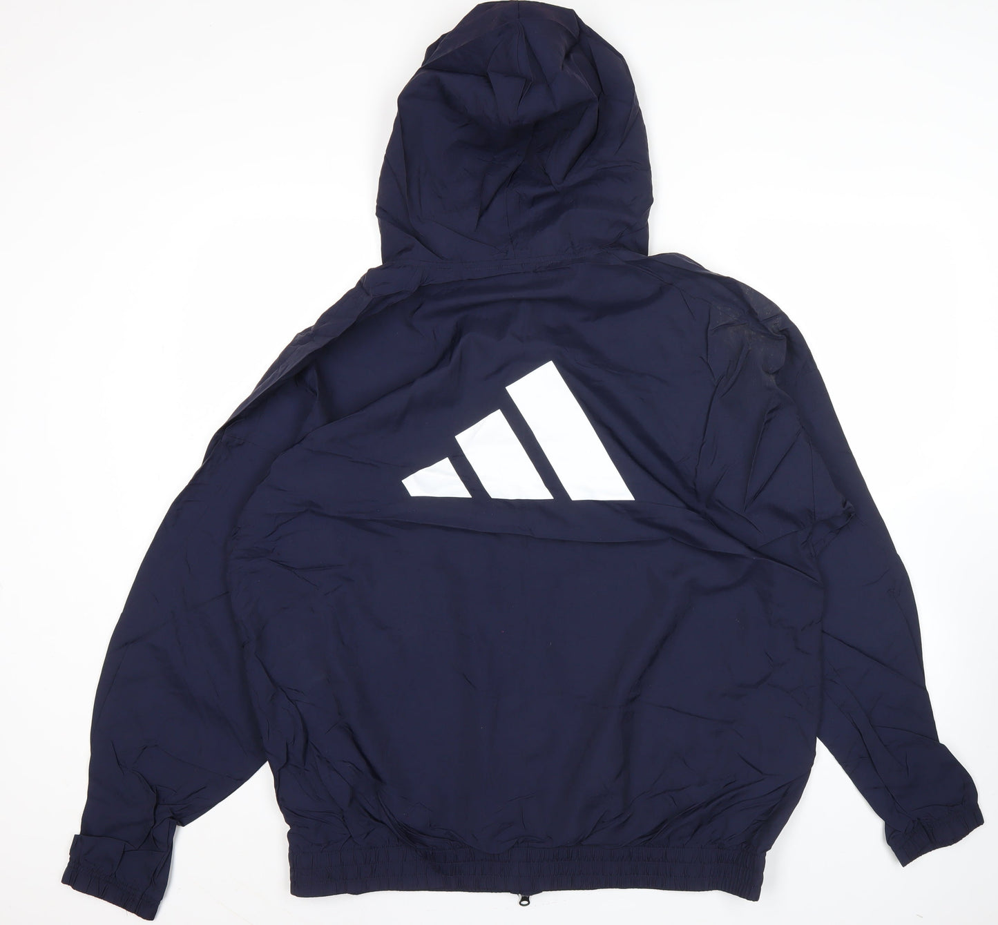 Adidas Men’s Blue XL Windbreaker Jacket Hooded Full Zip Sports Activewear