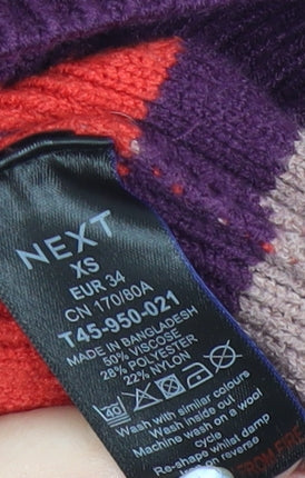 Next Womens Purple Striped Crew Neck Pullover Jumper XS