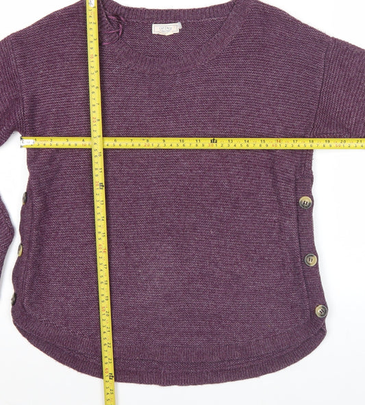 Fat Face Womens Purple Knit Jumper Size 8 Crew Neck Button Accent
