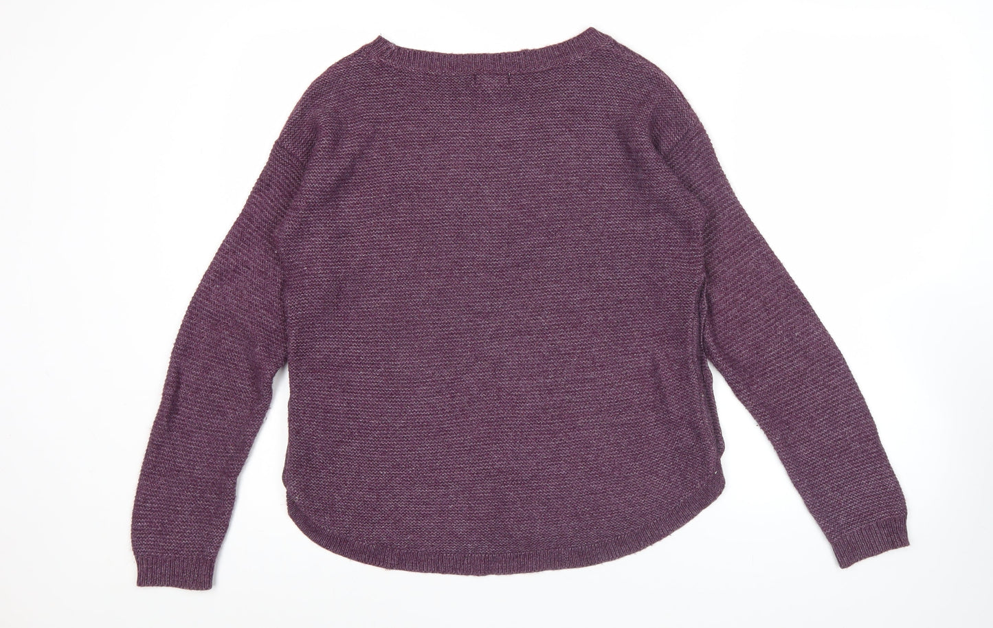 Fat Face Womens Purple Knit Jumper Size 8 Crew Neck Button Accent