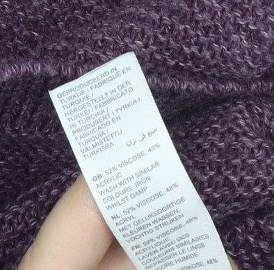 Fat Face Womens Purple Knit Jumper Size 8 Crew Neck Button Accent
