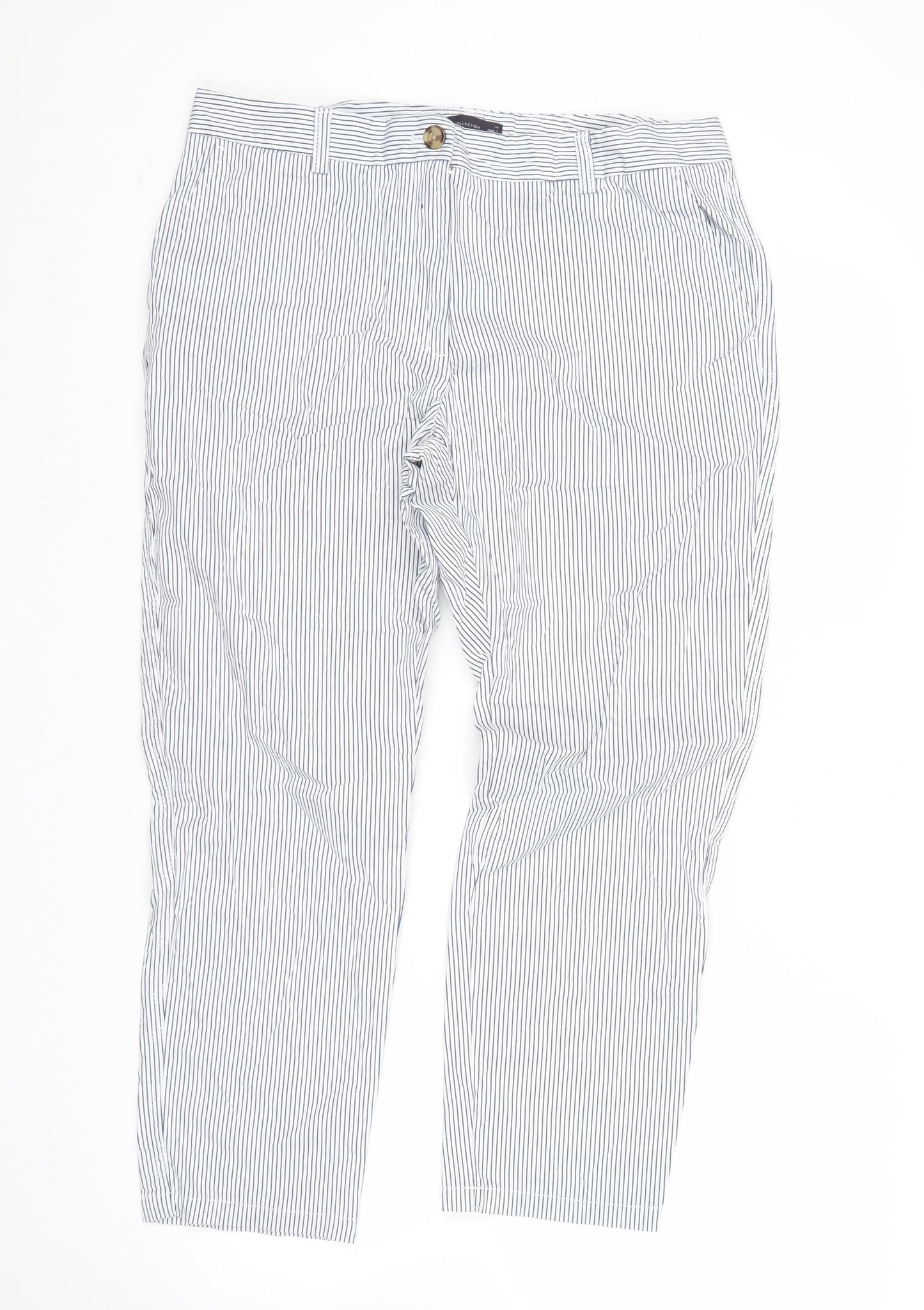 Marks and Spencer Womens White Striped Chino Trousers Size 14