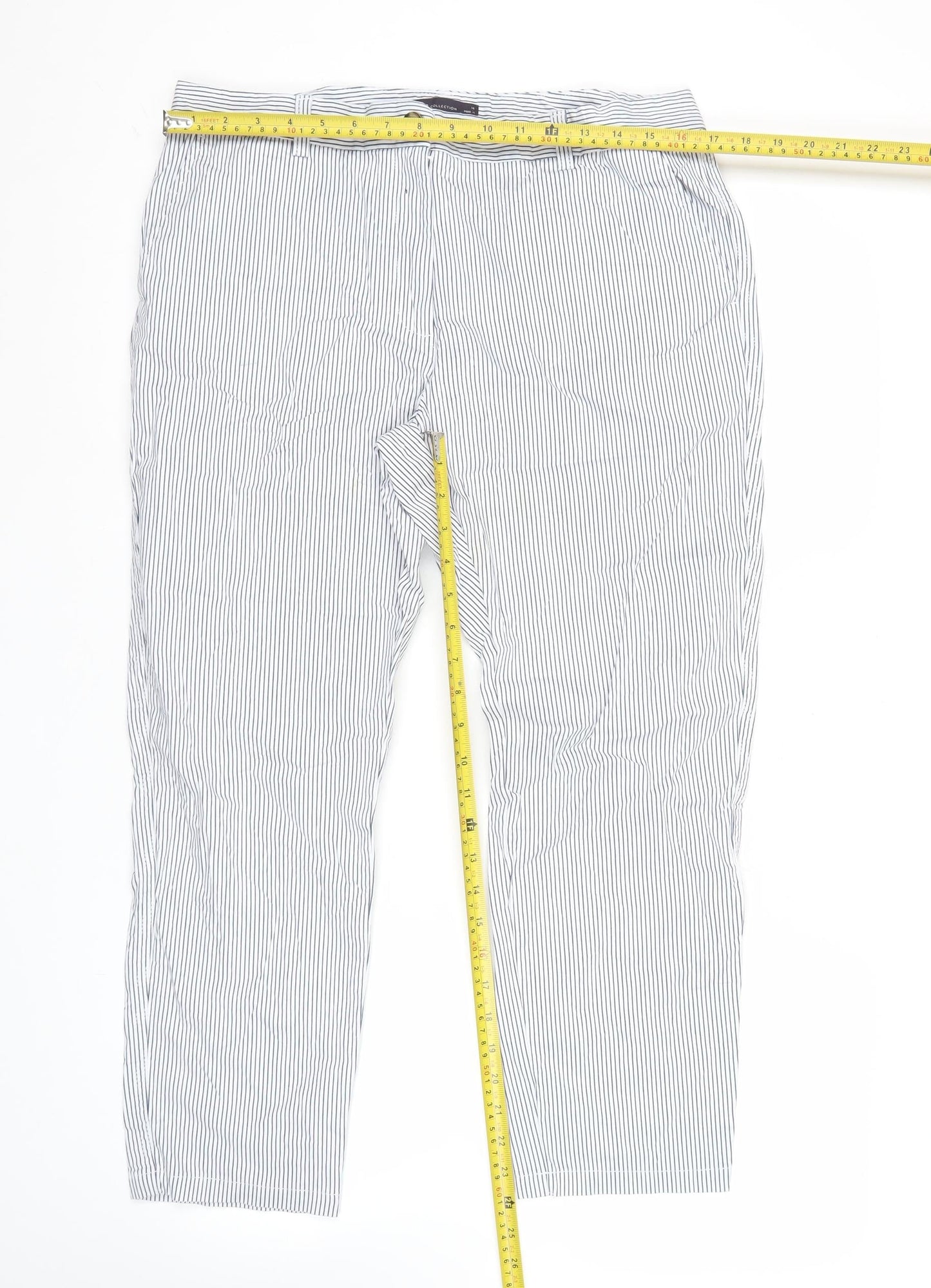 Marks and Spencer Womens White Striped Chino Trousers Size 14