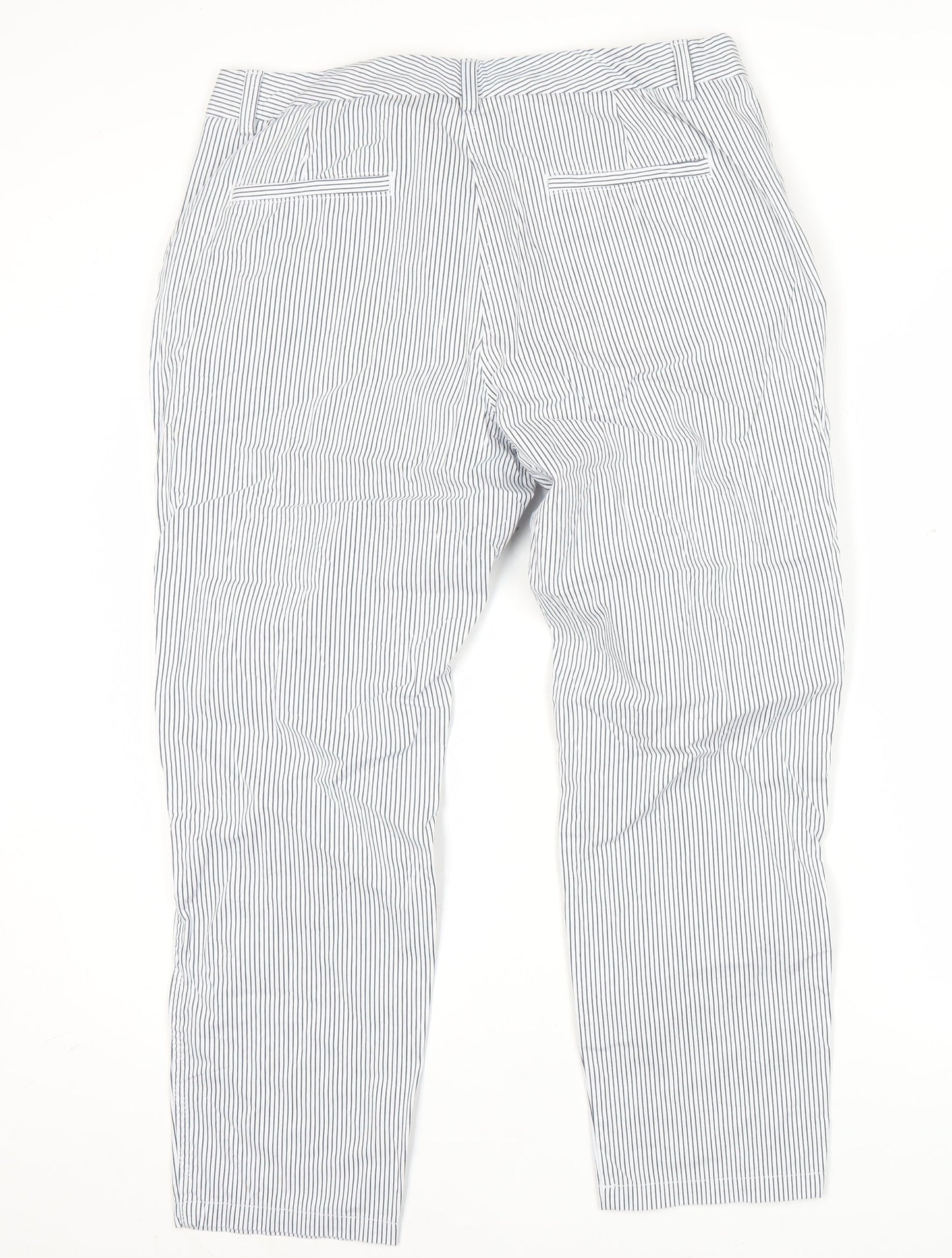 Marks and Spencer Womens White Striped Chino Trousers Size 14
