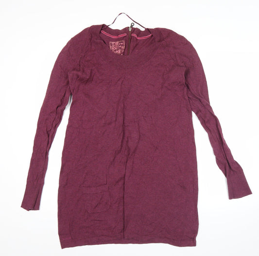 Art Deco Womens Purple Wool Tunic Jumper Size M Scoop Neck Long Sleeve