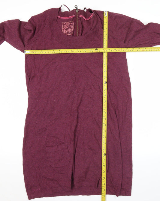 Art Deco Womens Purple Wool Tunic Jumper Size M Scoop Neck Long Sleeve