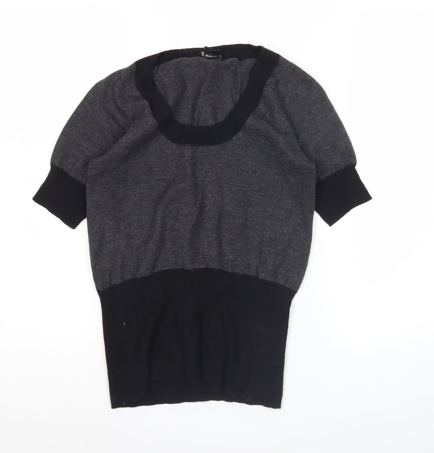 Theory Women’s Grey Black Wool Blend Short Sleeve Scoop Neck Knit Top M