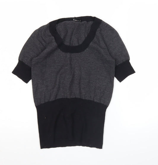 Theory Women’s Grey Black Wool Blend Short Sleeve Scoop Neck Knit Top M