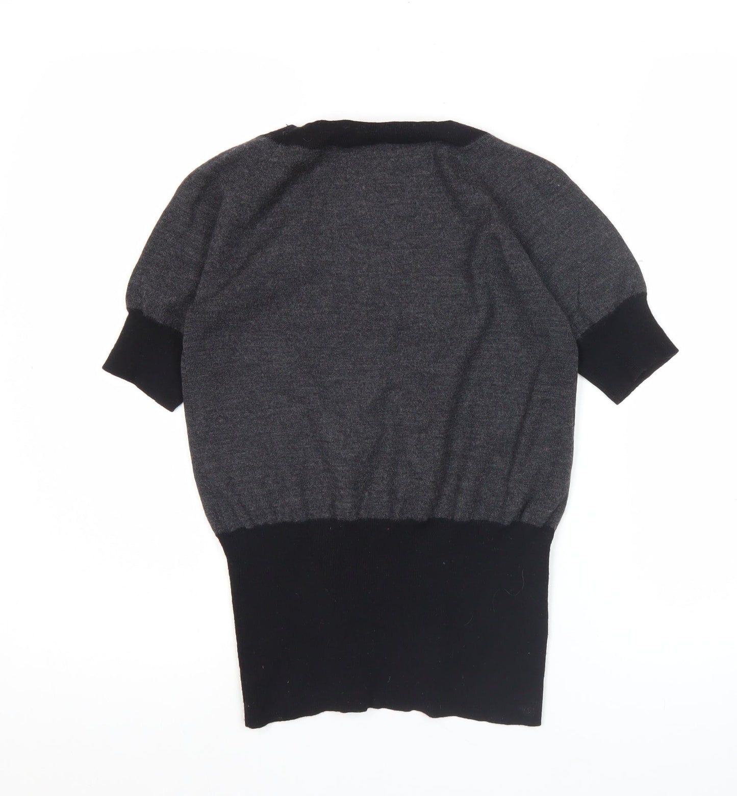Theory Women’s Grey Black Wool Blend Short Sleeve Scoop Neck Knit Top M