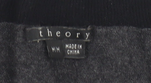 Theory Women’s Grey Black Wool Blend Short Sleeve Scoop Neck Knit Top M