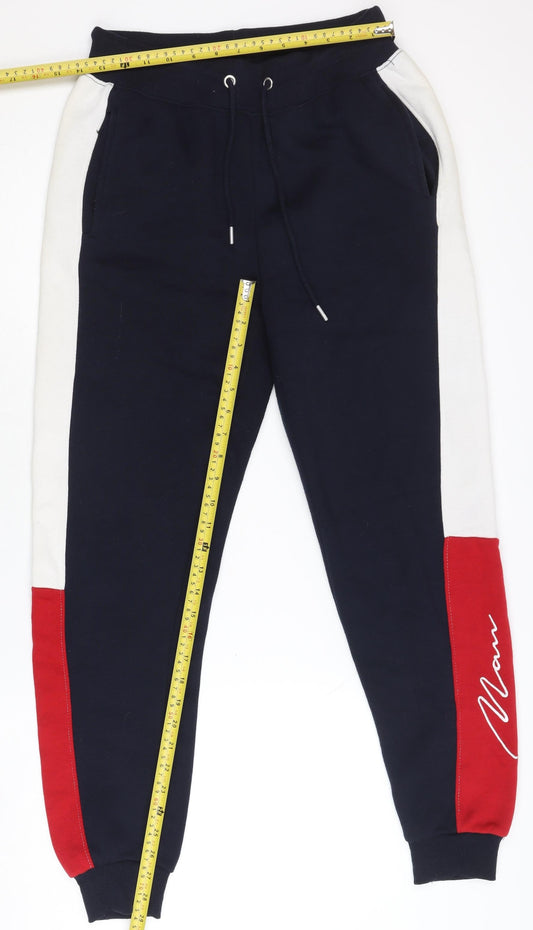 boohooMAN Men’s Colourblock Jogger Sweatpants Black Red White Size S