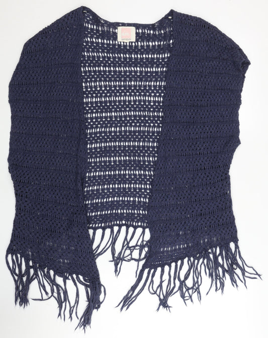 Quiksilver Womens Blue Open-Knit Crochet Shrug M Boho Fringe Beachwear