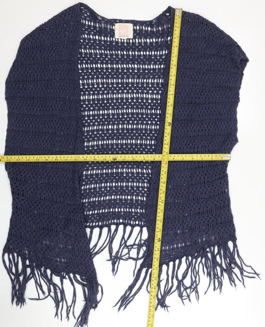 Quiksilver Womens Blue Open-Knit Crochet Shrug M Boho Fringe Beachwear