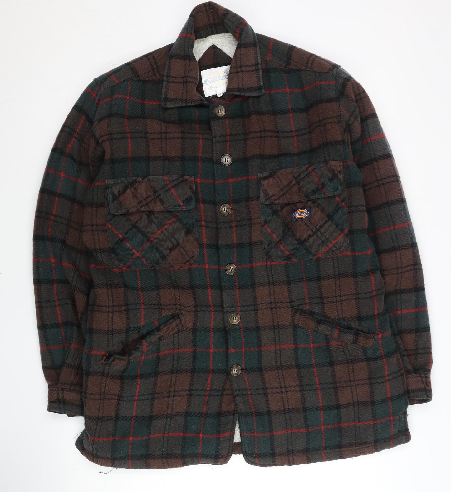 Dickies Men’s Brown Check Flannel Shirt Jacket Size M Workwear