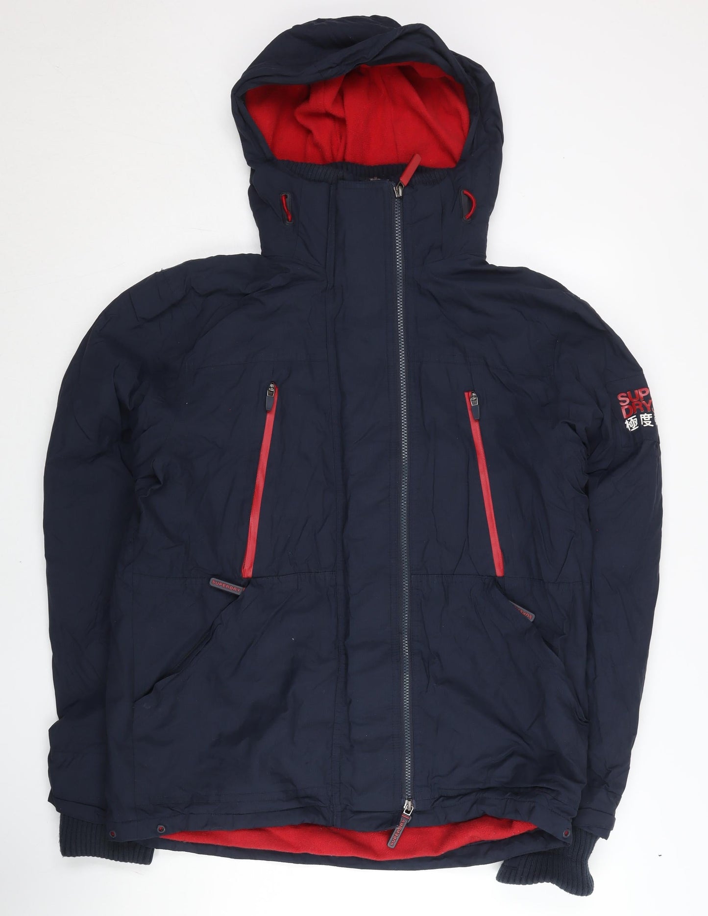 Superdry Men's Blue L Hooded Windbreaker Jacket with Logo Zip