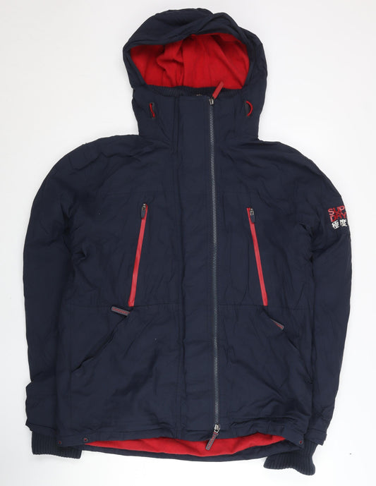 Superdry Men's Blue L Hooded Windbreaker Jacket with Logo Zip