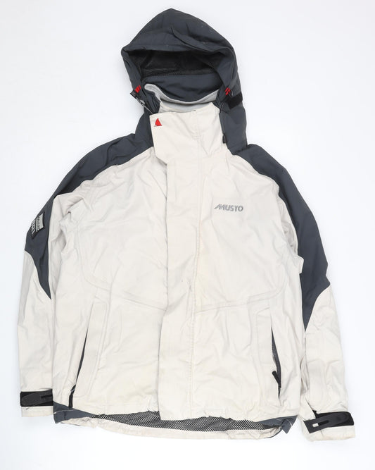 Musto Men's S White Grey Waterproof Hooded Rain Jacket Size S