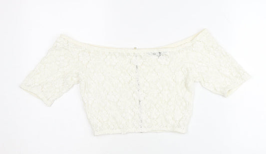 French Connection Women’s Ivory Lace Cropped Off-Shoulder Blouse UK 10
