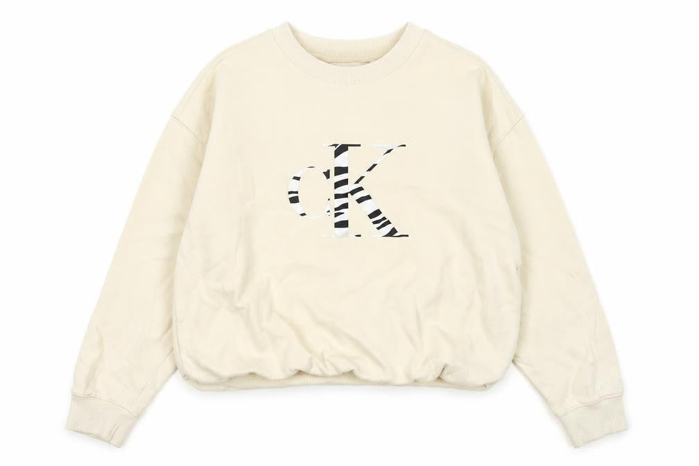 Womens UK M Relaxed Calvin Klein Jeans Beige Pullover Sweatshirt