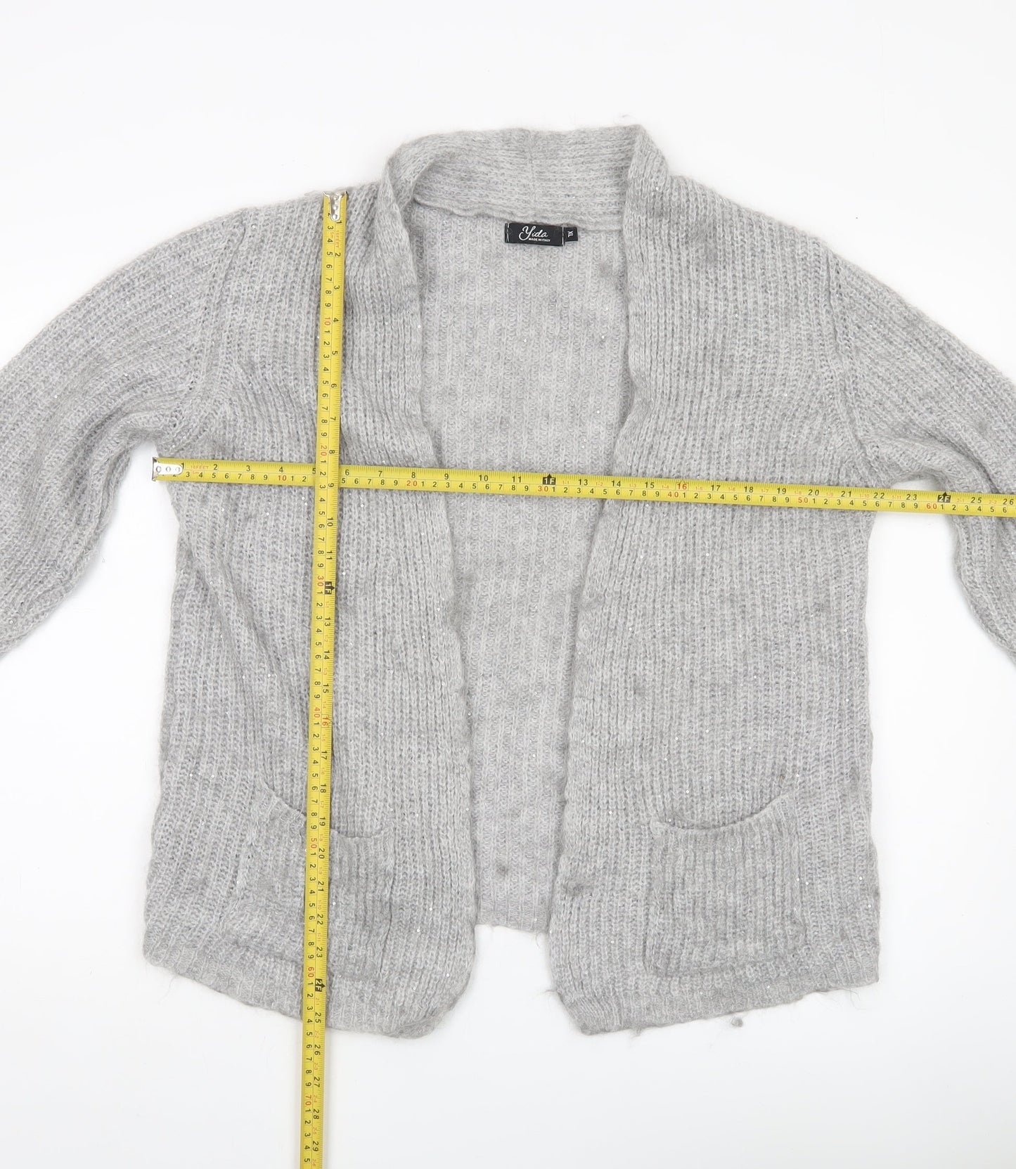 Yida Women’s Grey XL Chunky Knit Open Cardigan with Pockets