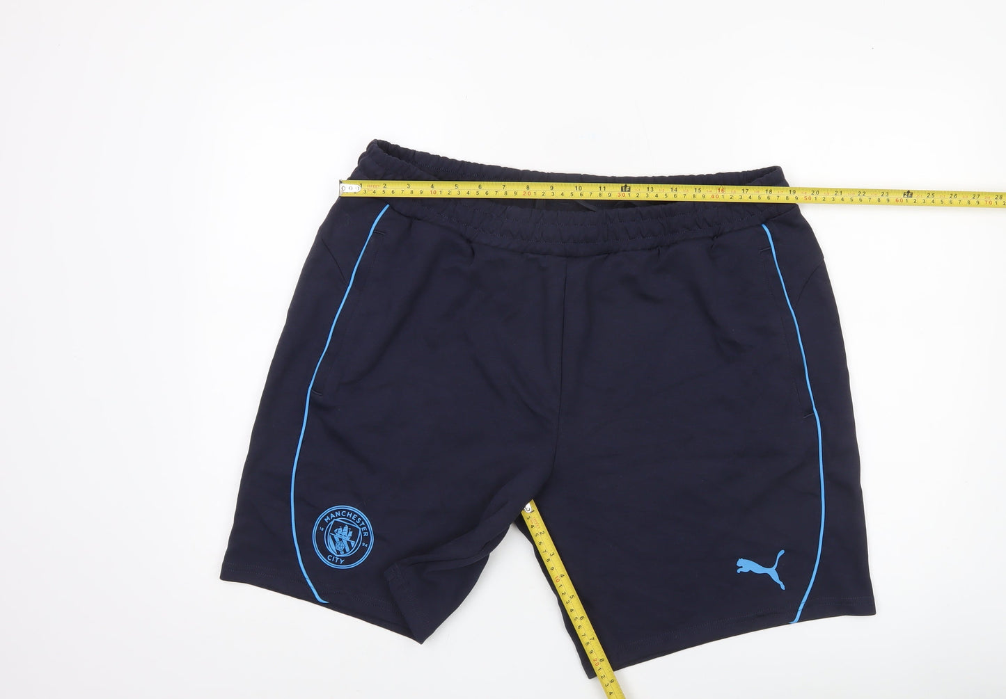 Puma Men’s XL Blue Manchester City Sweat Shorts Elastic Waist