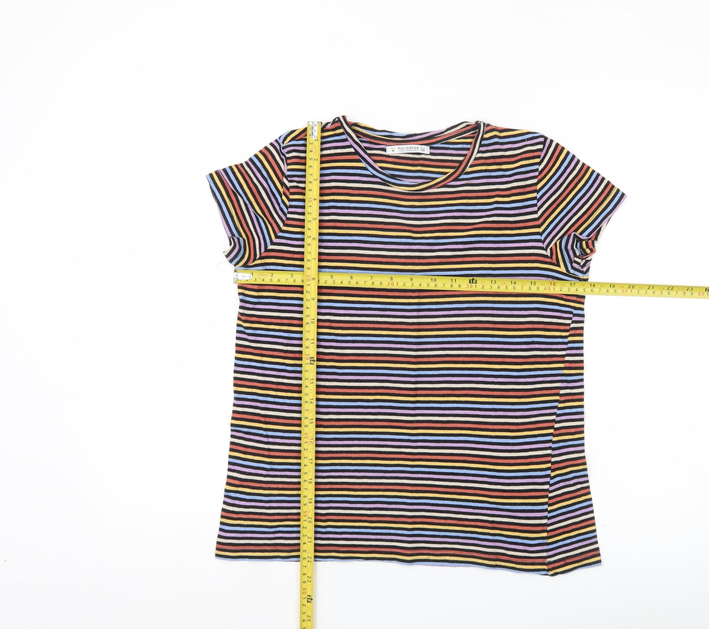 Pull&Bear Women’s Multicoloured Stripe T-Shirt Size 10 Regular Fit