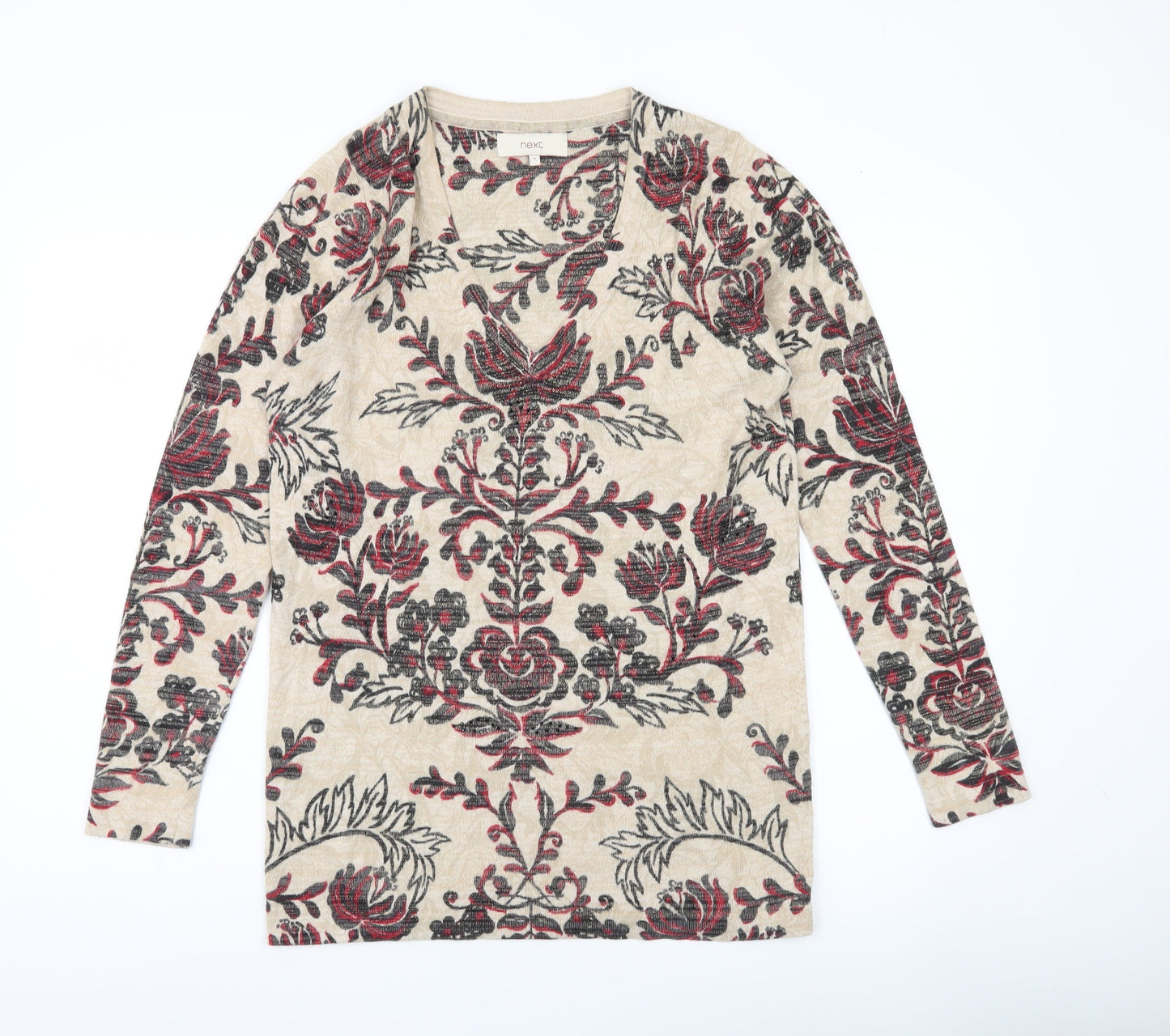 Next Women’s Beige Floral Pullover Jumper Size 12 Scoop Neck