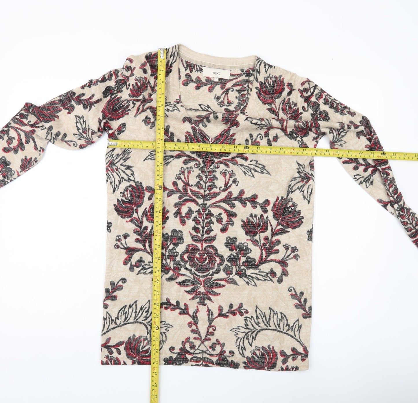 Next Women’s Beige Floral Pullover Jumper Size 12 Scoop Neck