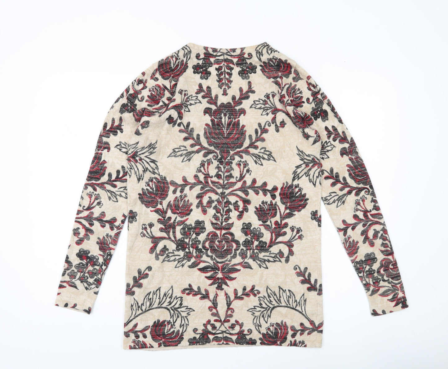Next Women’s Beige Floral Pullover Jumper Size 12 Scoop Neck