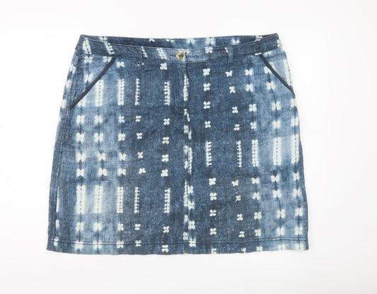 White Stuff Womens Blue Geometric Cotton Skirt Size 18 Knee Length