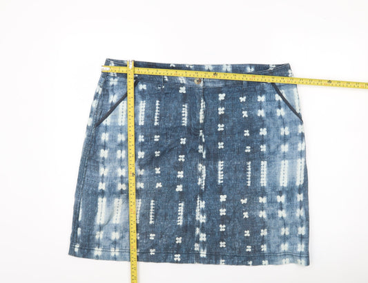 White Stuff Womens Blue Geometric Cotton Skirt Size 18 Knee Length