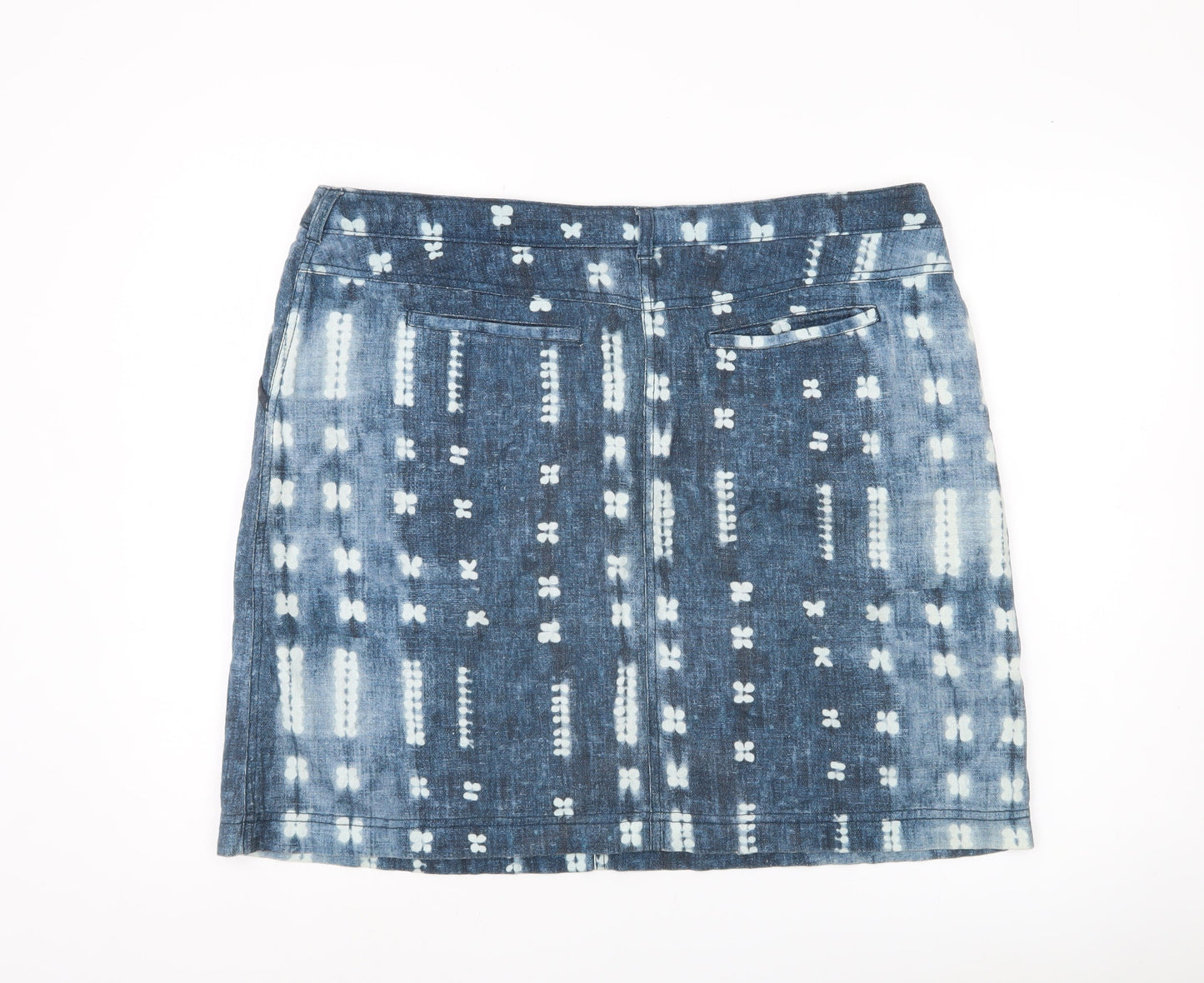 White Stuff Womens Blue Geometric Cotton Skirt Size 18 Knee Length