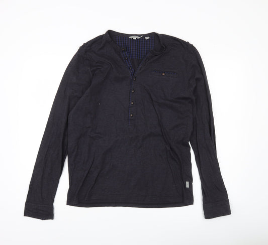 Ted Baker Unisex Adults Black L Long Sleeve Henley Cotton Shirt