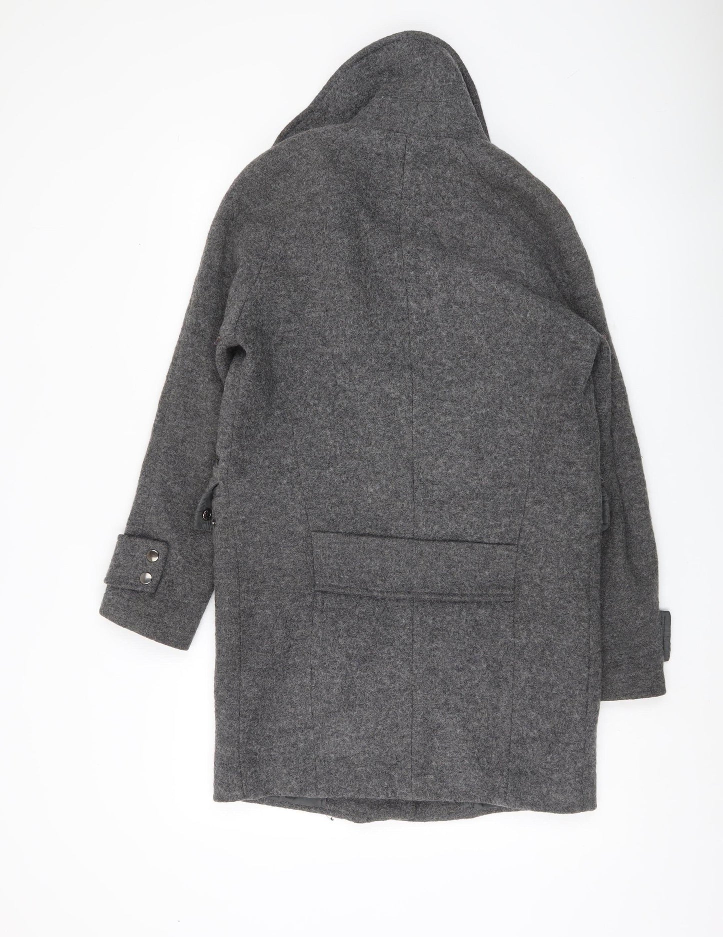 Warehouse Women Grey Wool Blend Overcoat UK 6 Zip Pockets Lined