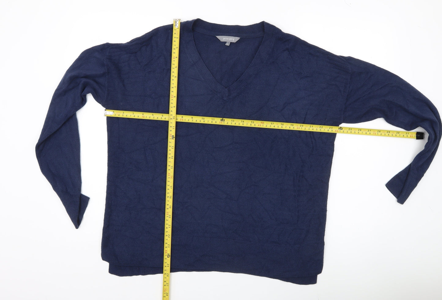 Principles Womens Blue V-Neck Long Sleeve Pullover Jumper Size 16