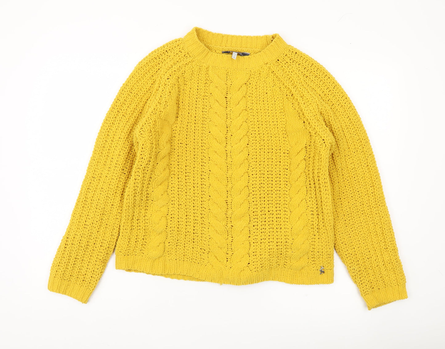 Joules Women’s Yellow Cable Knit Jumper UK 10 Long Sleeve Pullover