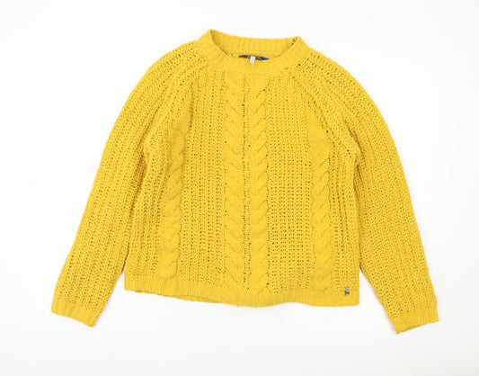 Joules Women’s Yellow Cable Knit Jumper UK 10 Long Sleeve Pullover