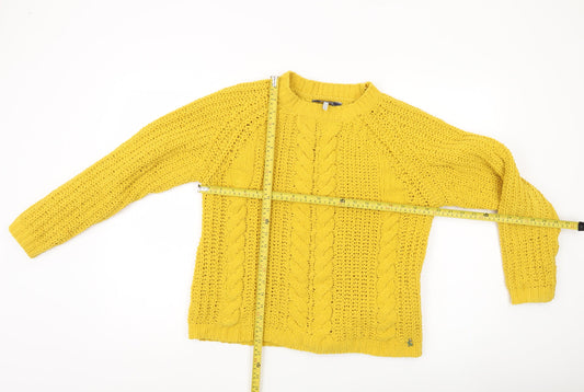 Joules Women’s Yellow Cable Knit Jumper UK 10 Long Sleeve Pullover
