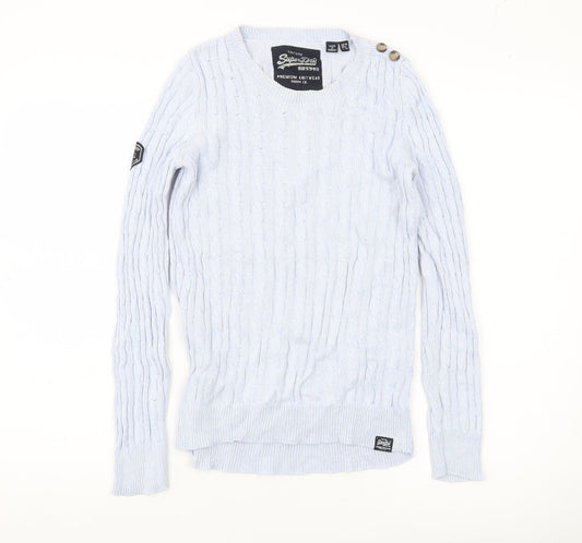 Superdry Womens Blue Size 10 Cable-Knit Crew Jumper