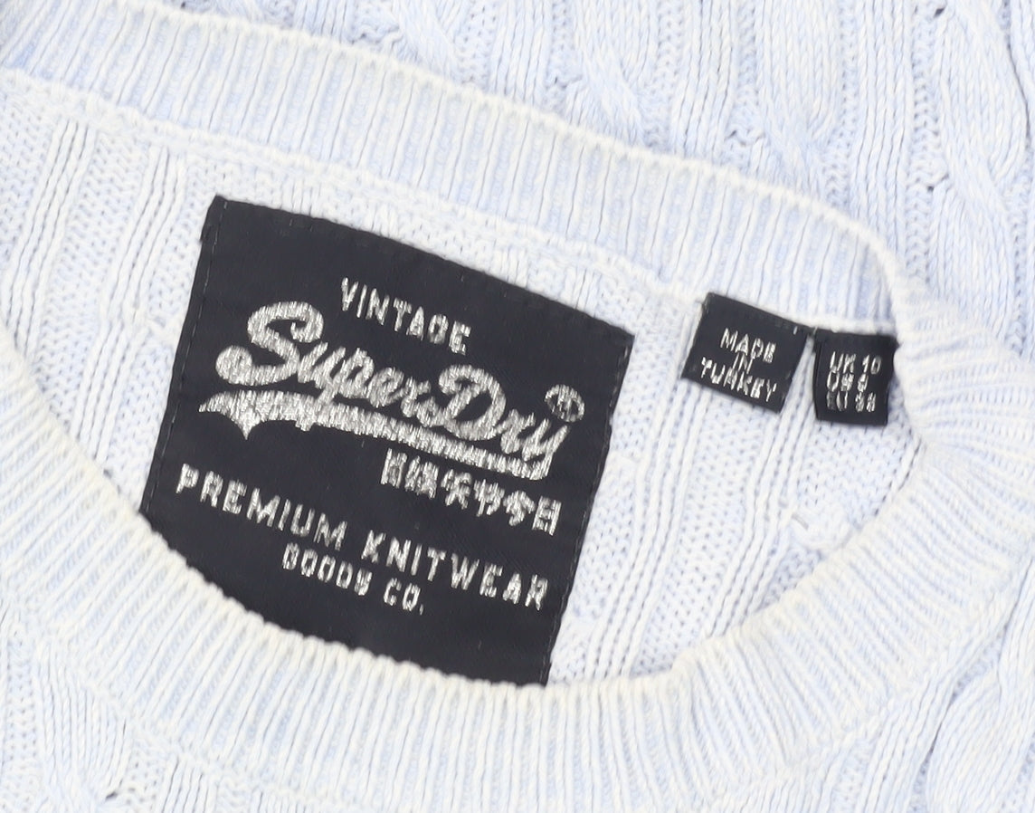 Superdry Womens Blue Size 10 Cable-Knit Crew Jumper