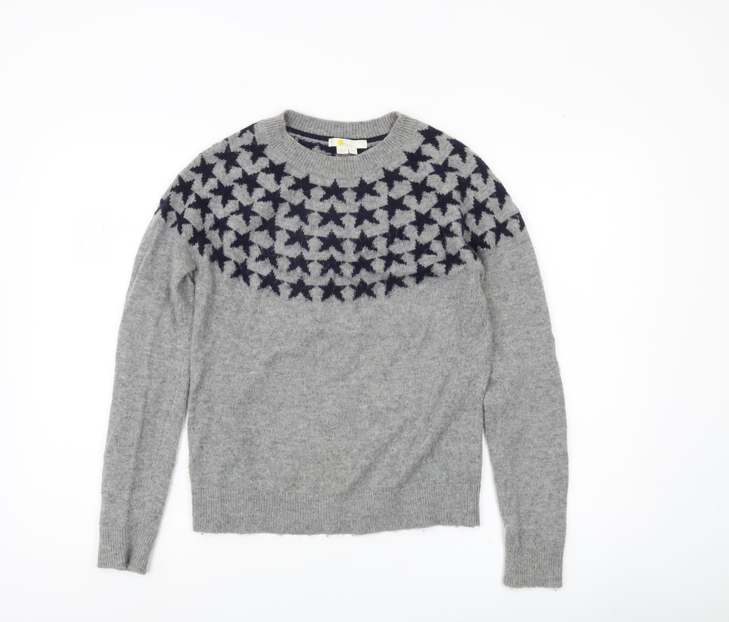 Boden Womens Grey Star Knit Jumper XS Crew Neck Long Sleeve Wool Blend