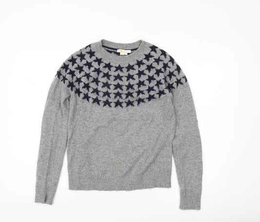 Boden Womens Grey Star Knit Jumper XS Crew Neck Long Sleeve Wool Blend